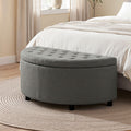 Storage Ottoman Bench Linen Fabric Tufted Half Round Footstool Grey