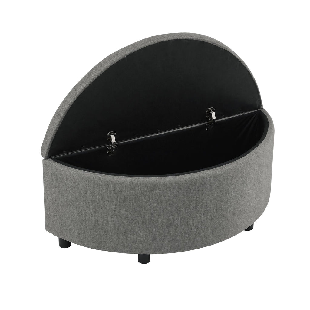 Storage Ottoman Bench Linen Fabric Tufted Half Round Footstool Grey