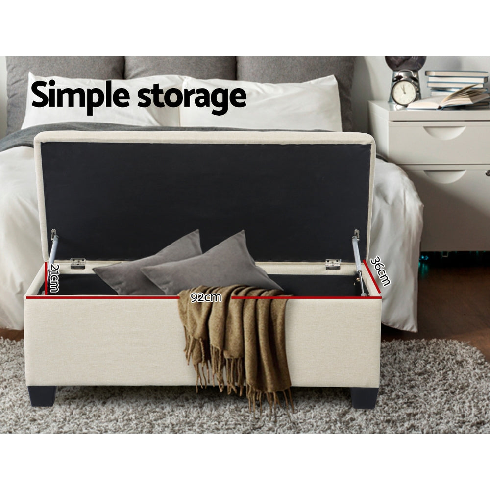 Large Fabric Storage Ottoman - Beige