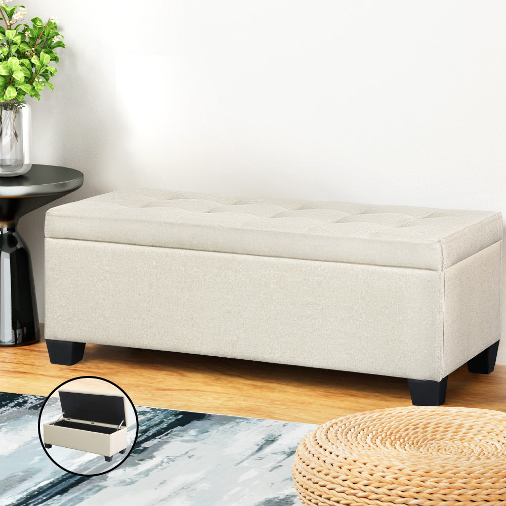 Large Fabric Storage Ottoman - Beige