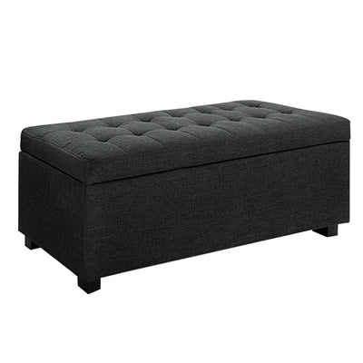 Premium Storage Ottoman - Charcoal with tufted faux linen fabric and storage space, ideal for bedroom furniture by Bedzy.