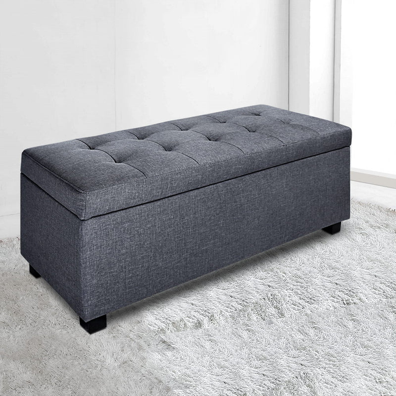 Large Fabric Storage Ottoman - Grey-7