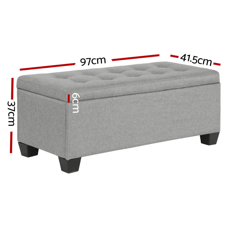 Large Fabric Storage Ottoman - Light Grey-2