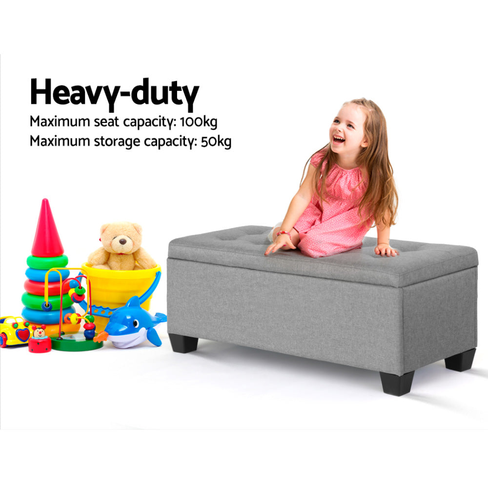 Large Fabric Storage Ottoman - Light Grey