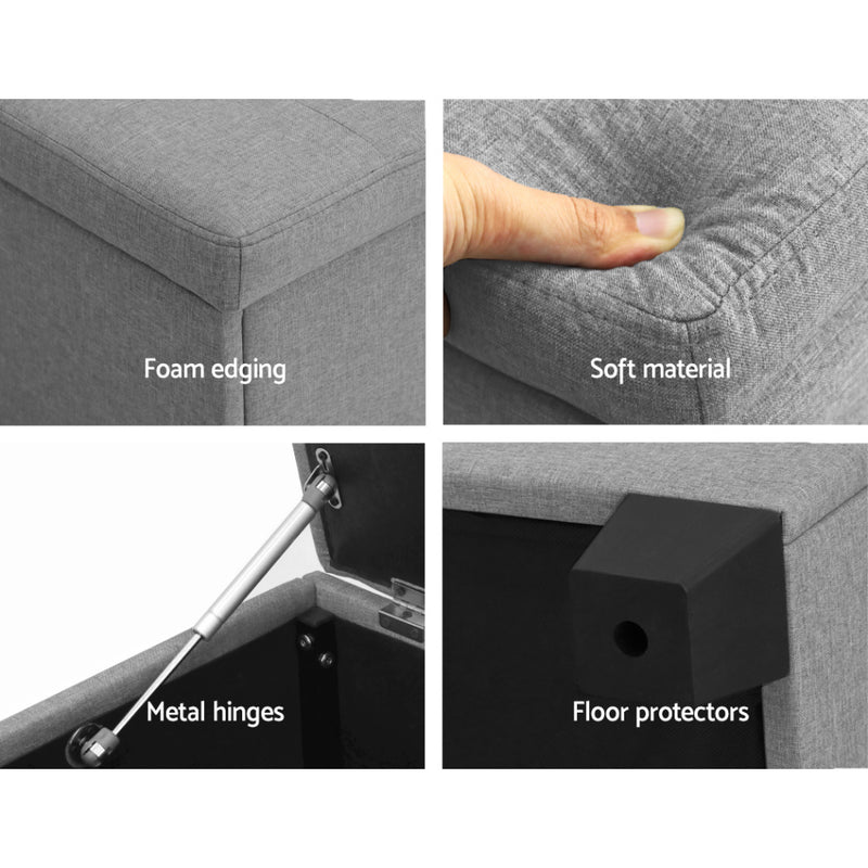 Large Fabric Storage Ottoman - Light Grey-5