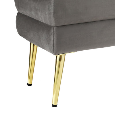 Close-up of Ottoman Storage Foot Stool Velvet Grey showing plush velvet upholstery and sleek gold metal legs on white background