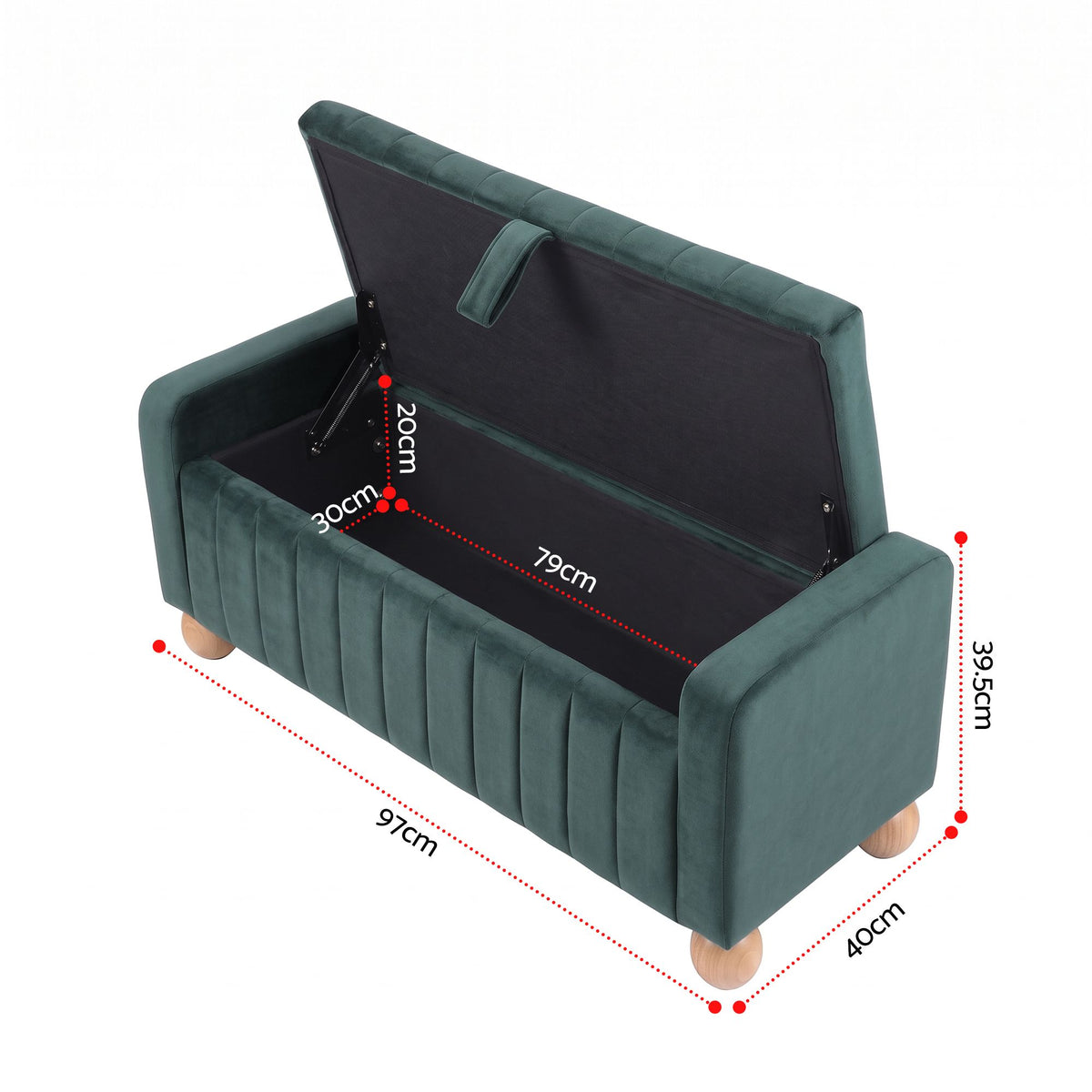 Storage Ottoman Bench with Velvet Upholstery and Ball Feet - Green