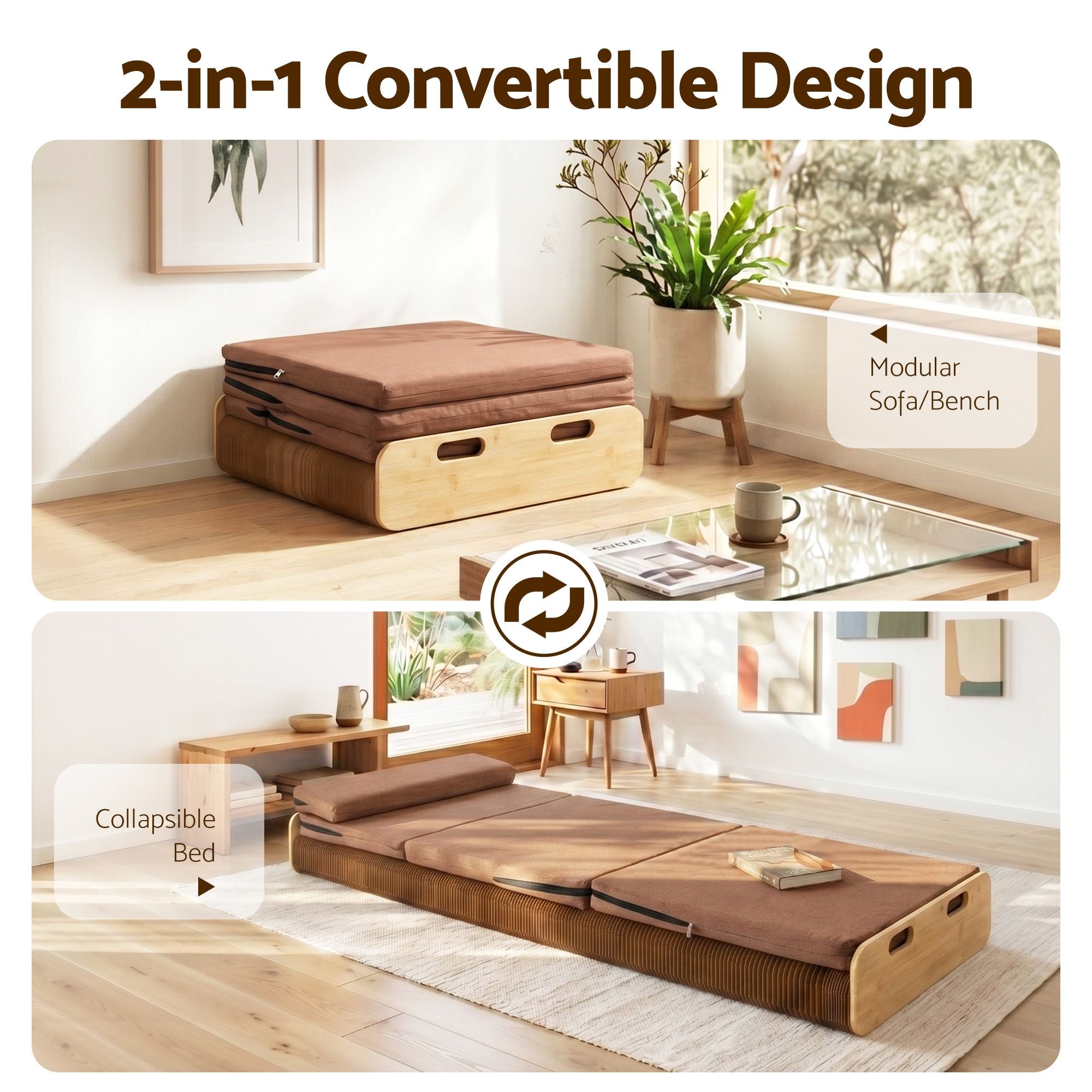Folding Kraft Paper Bed Frame with Mattress and Pillow 300kg Capacity 200x60cm