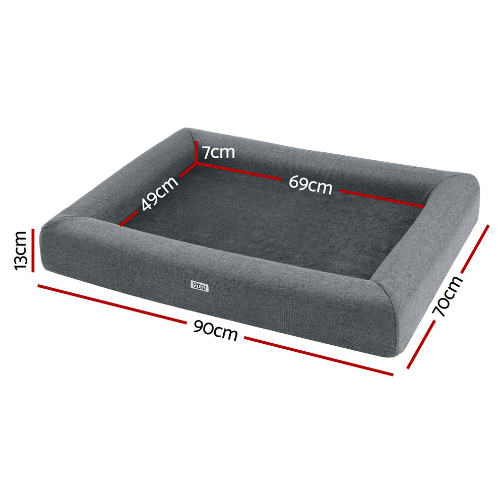 90CM Calming Egg Crate Foam Pet Bed with Washable Cover - Grey