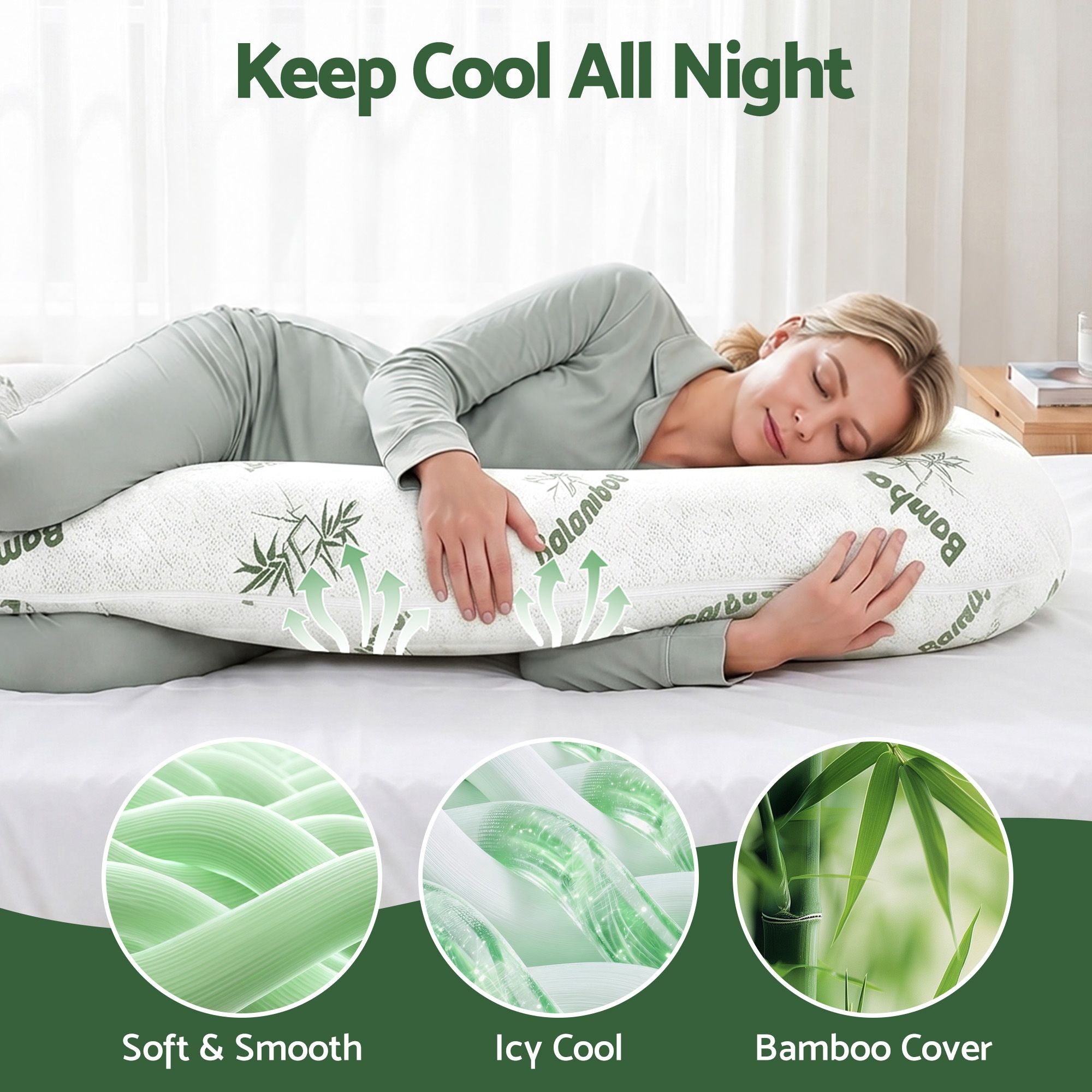 Pregnancy Pillow for Side Sleepers C-Shaped Body Pillow with Bamboo Fiber Cover, Maternity Pillow for Full Body Support, Belly and Waist Comfort