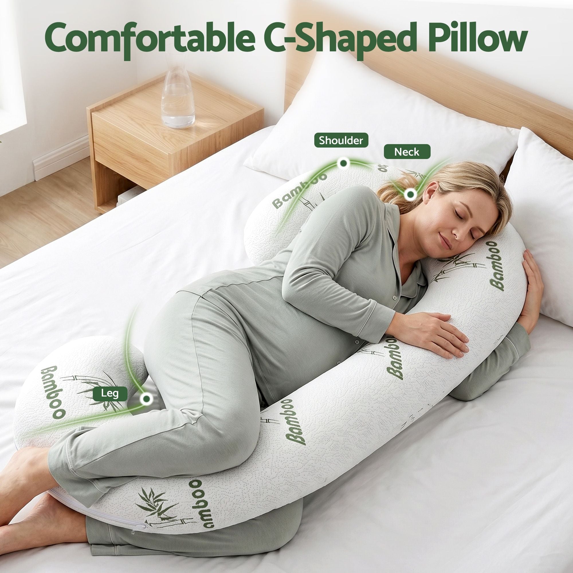 Pregnancy Pillow for Side Sleepers C-Shaped Body Pillow with Bamboo Fiber Cover, Maternity Pillow for Full Body Support, Belly and Waist Comfort