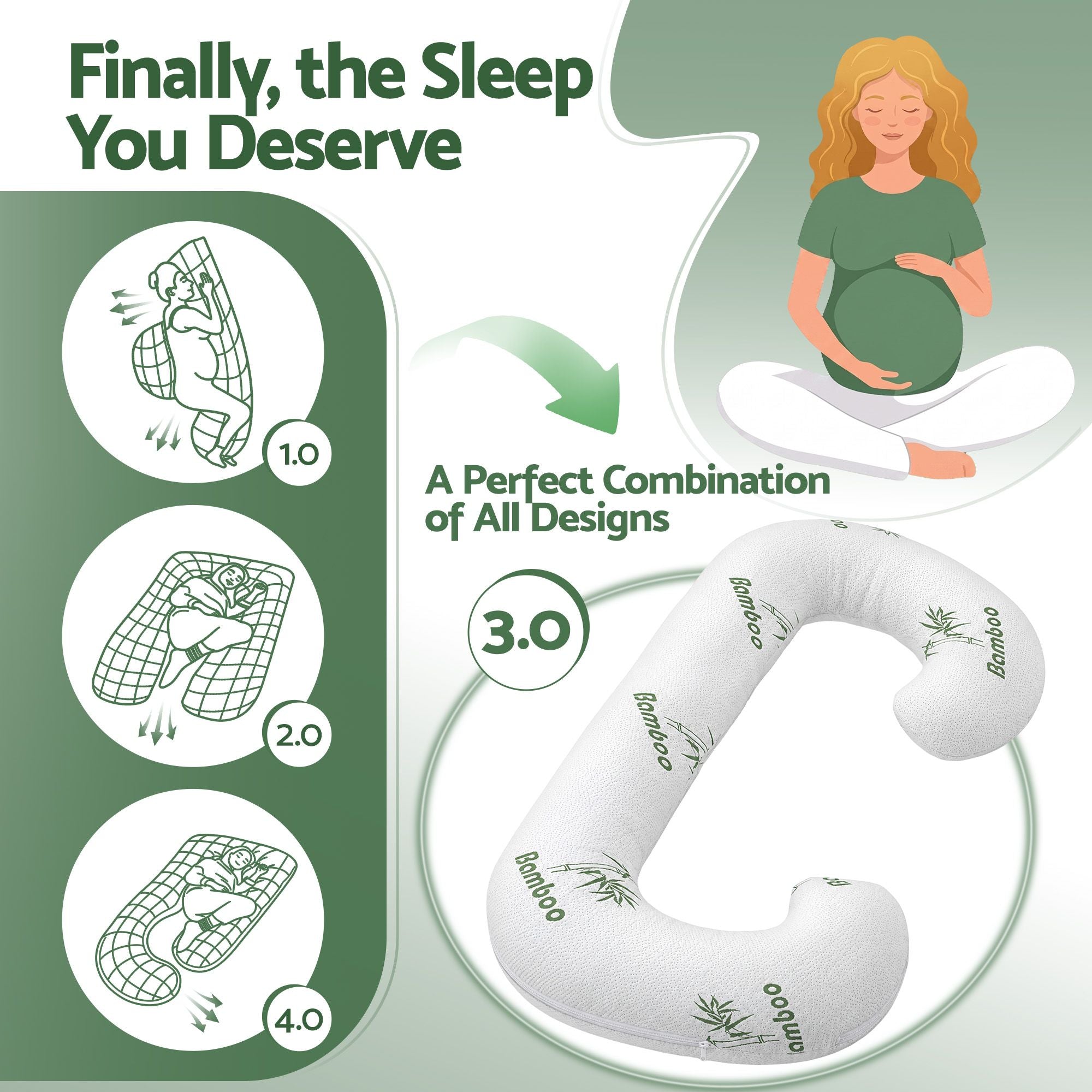 Pregnancy Pillow for Side Sleepers C-Shaped Body Pillow with Bamboo Fiber Cover, Maternity Pillow for Full Body Support, Belly and Waist Comfort