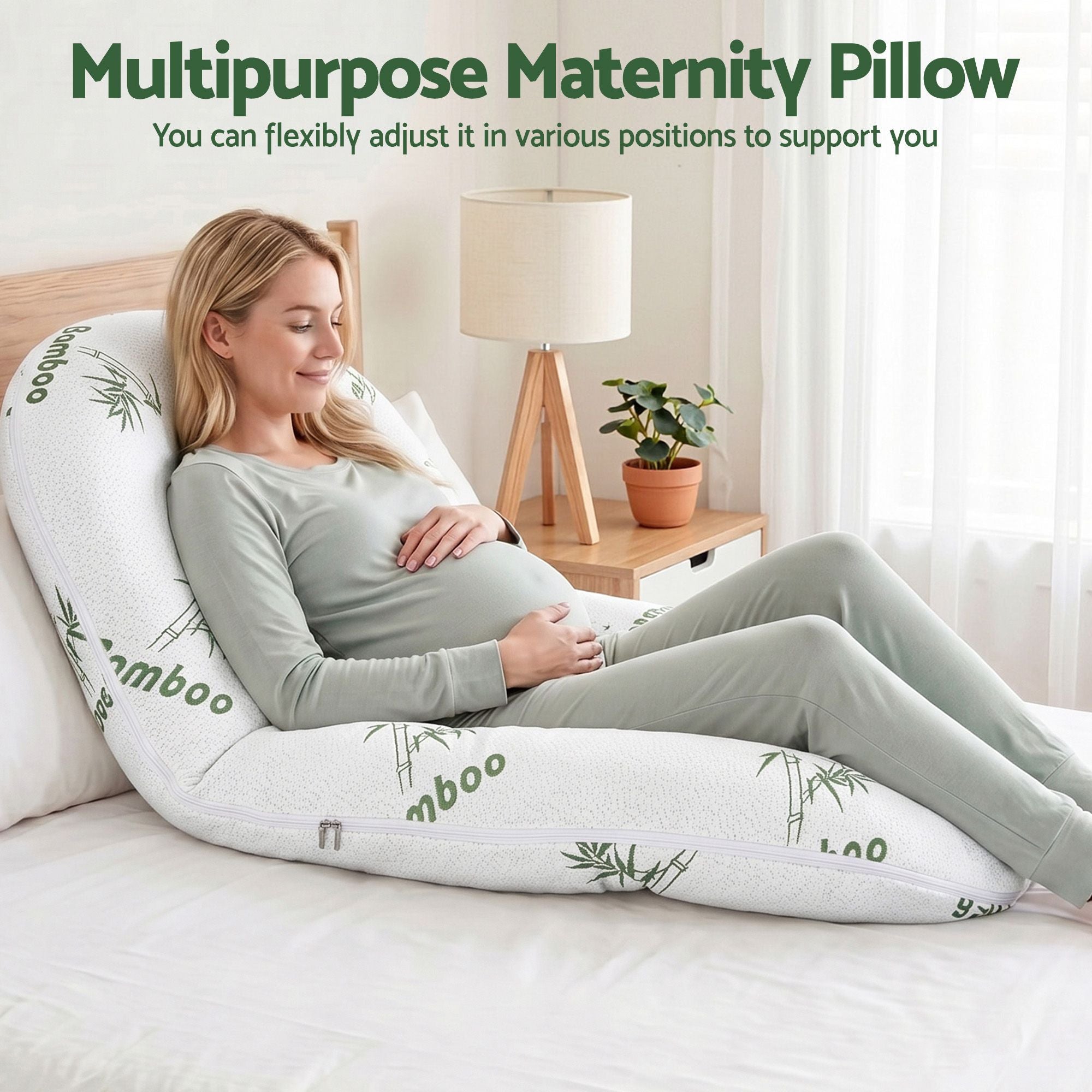 Pregnancy Pillow for Side Sleepers C-Shaped Body Pillow with Bamboo Fiber Cover, Maternity Pillow for Full Body Support, Belly and Waist Comfort
