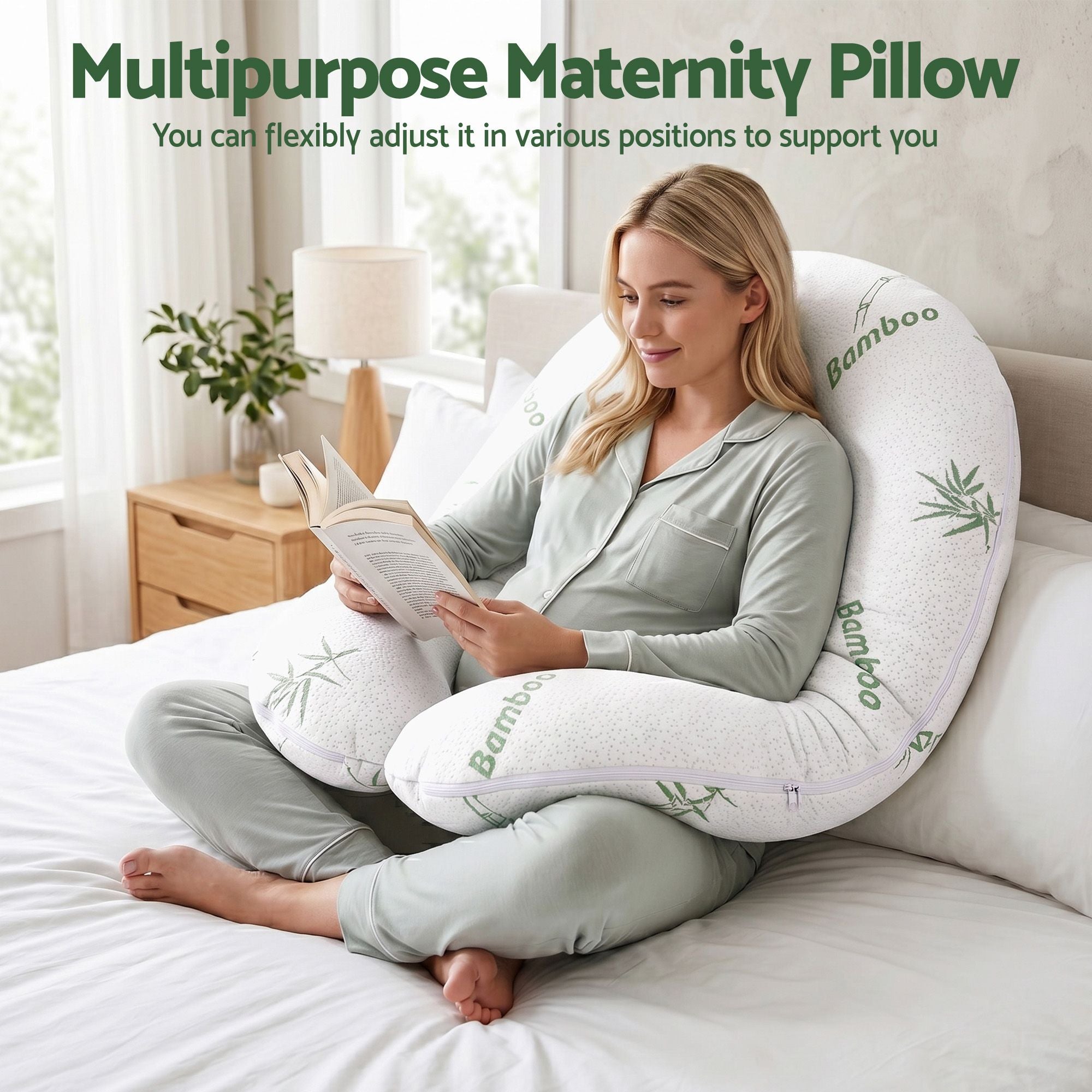 Pregnancy Pillow for Side Sleepers C-Shaped Body Pillow with Bamboo Fiber Cover, Maternity Pillow for Full Body Support, Belly and Waist Comfort