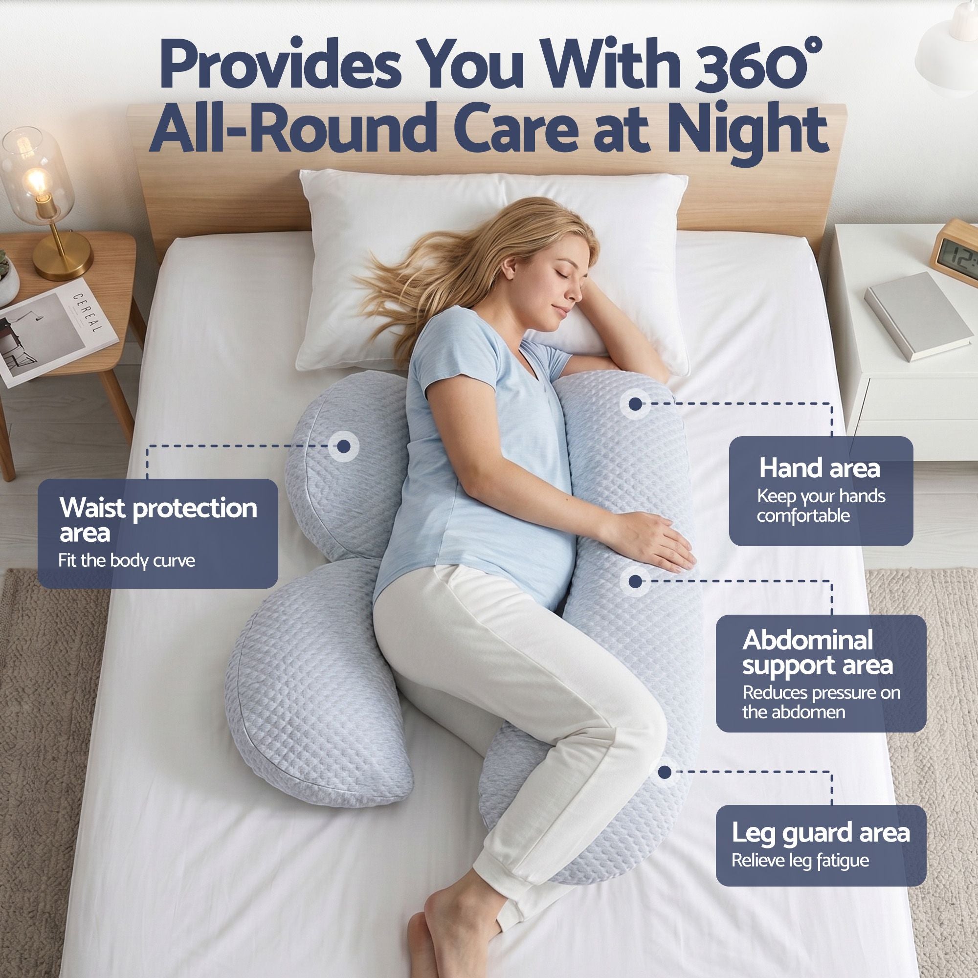 Cooling Pregnancy Pillow Adjustable Maternity Pillow for Sleeping, Body Pillows for Adults Support Back, Belly, and Hips, Blue 37x87 cm