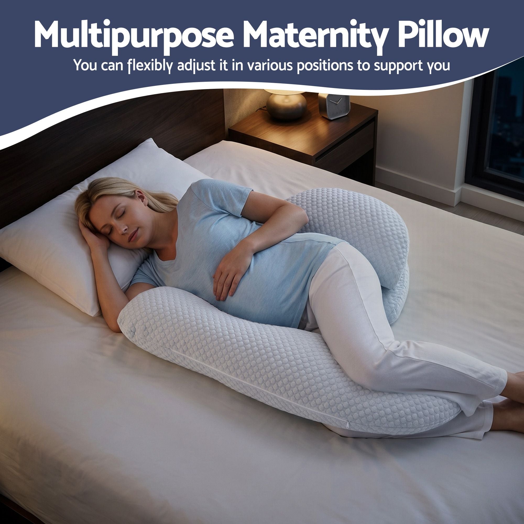 Cooling Pregnancy Pillow Adjustable Maternity Pillow for Sleeping, Body Pillows for Adults Support Back, Belly, and Hips, Blue 37x87 cm
