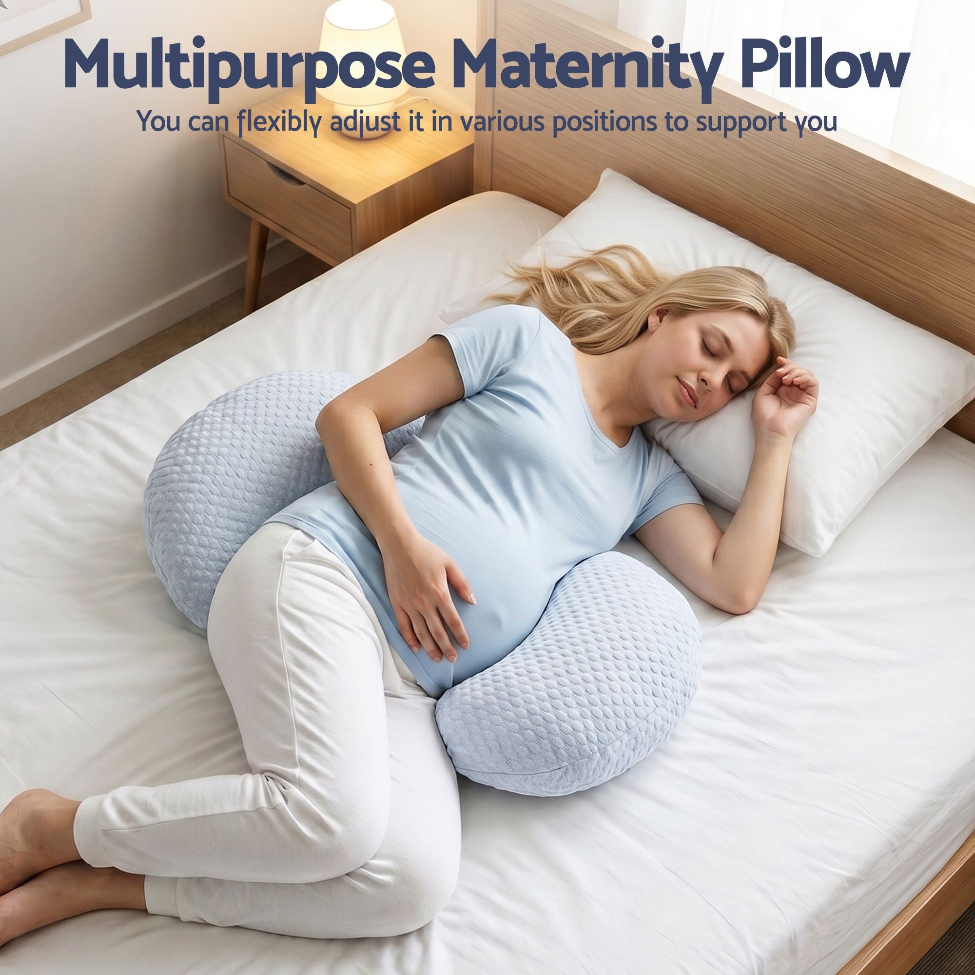 Cooling Pregnancy Pillow Adjustable Maternity Pillow for Sleeping, Body Pillows for Adults Support Back, Belly, and Hips, Blue 37x87 cm
