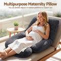 Pregnancy Pillow G-Shaped Full Body Pillow for Back and Belly Support Maternity Pillow with Removable Cover, Dark Grey 135x70 cm