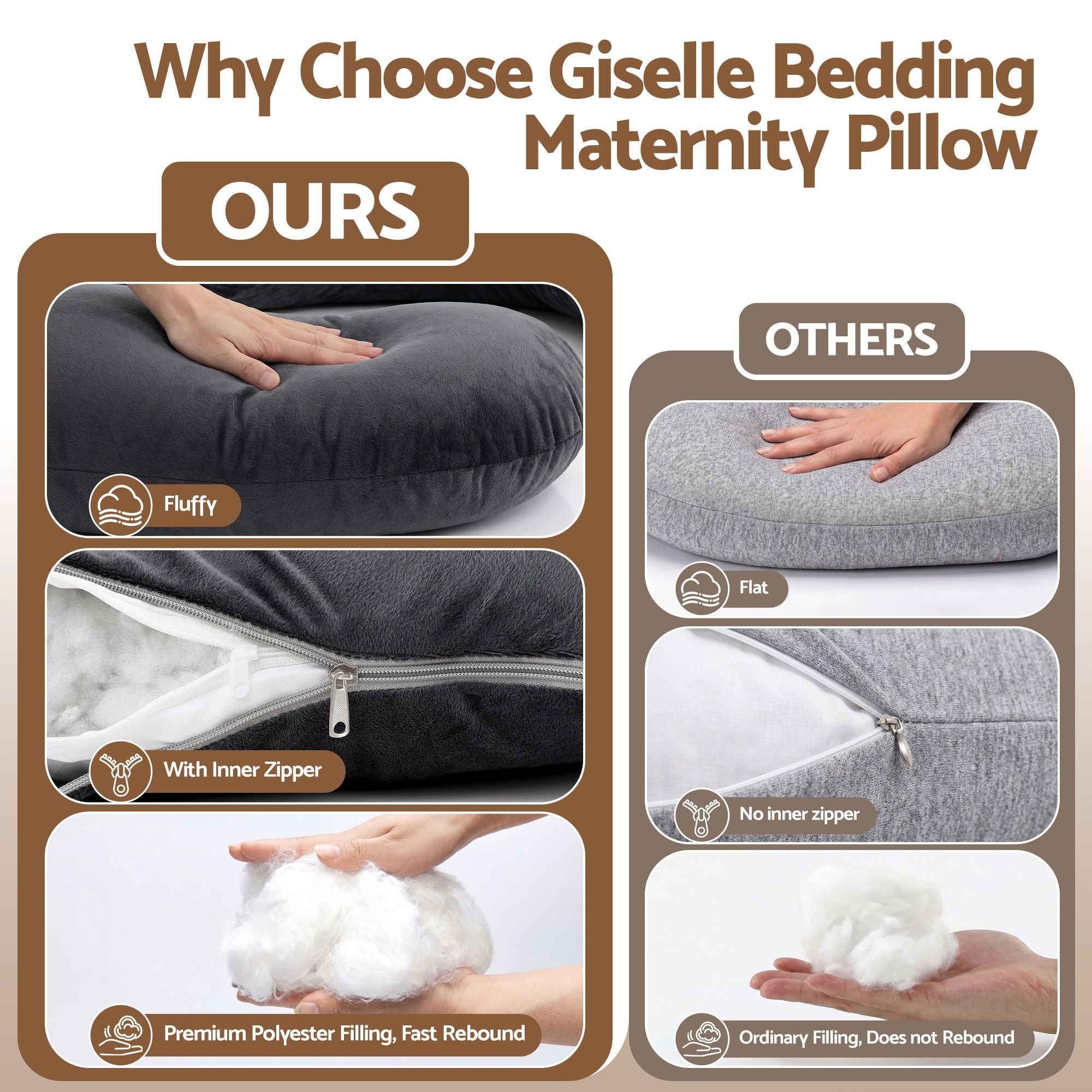 Pregnancy Pillow G-Shaped Full Body Pillow for Back and Belly Support Maternity Pillow with Removable Cover, Dark Grey 135x70 cm