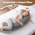 Pregnancy Pillow for Side Sleeping L-Shaped Maternity Body Pillow for Women 100% Cotton Jersey Cover for Head Neck Belly Support, 63x115 cm Grey