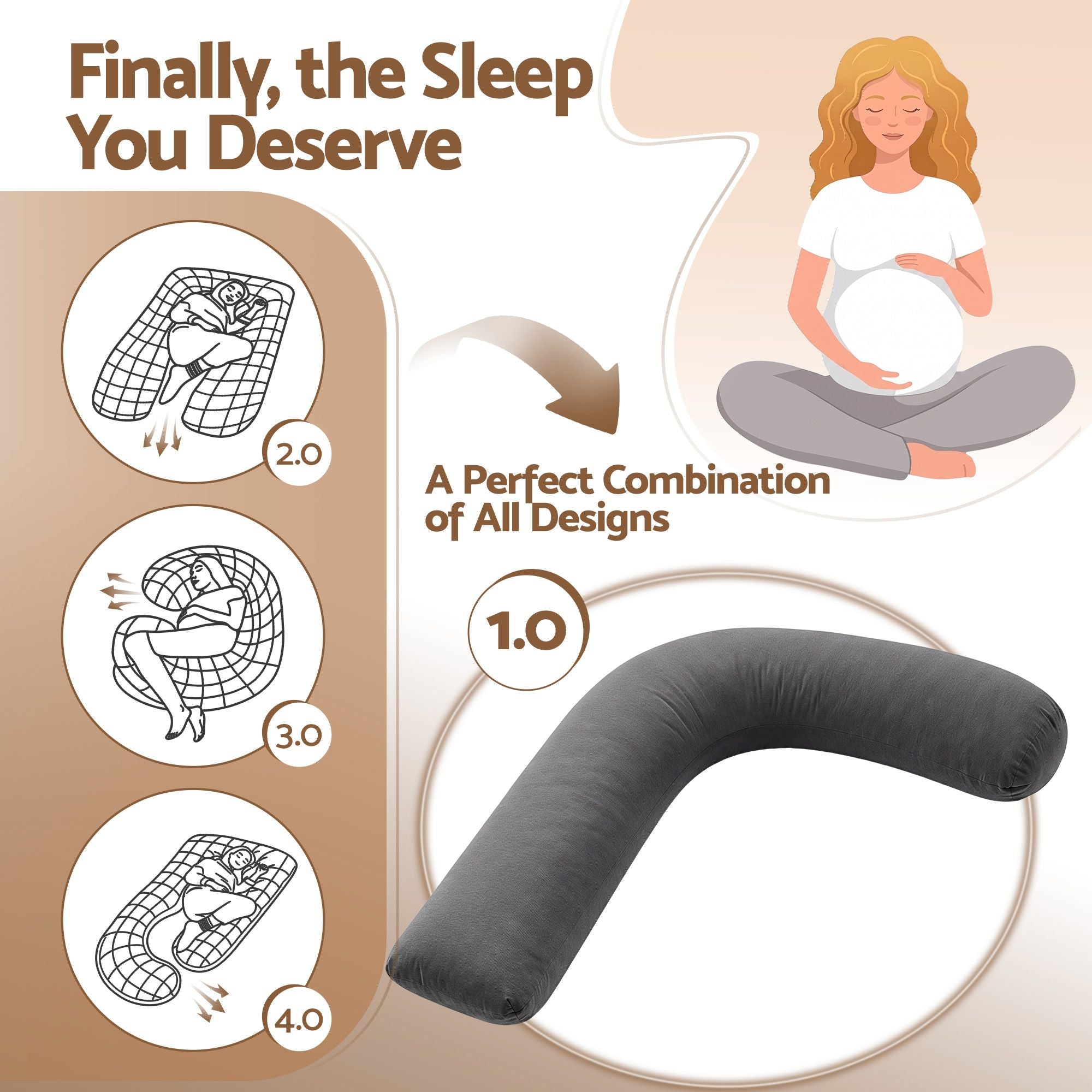 Pregnancy Pillow for Side Sleeping L-Shaped Maternity Body Pillow for Women 100% Cotton Jersey Cover for Head Neck Belly Support, 63x115 cm Grey