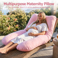 Pregnancy Pillow U Shaped Full Body Pillow with 100% Cotton Jersey Cover Maternity Pillow for Sleeping Reading, Pink, 73x133cm