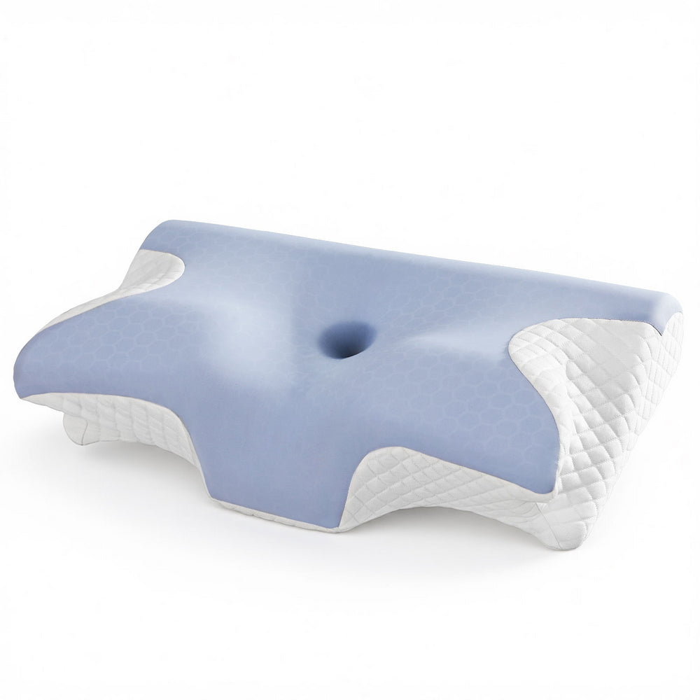 Memory Foam Pillow Ergonomic Contour with butterfly design, dual-sided fabric, and ergonomic cervical support for bedroom use