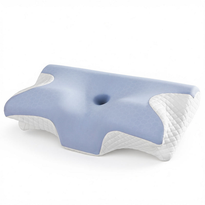 Memory Foam Pillow Ergonomic Contour with butterfly design, dual-sided fabric, and ergonomic cervical support for bedroom use