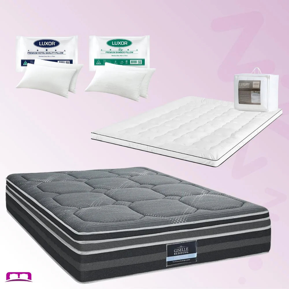 Double Comfort Package | Platinum Series Dual Euro Top Mattress (Medium Firm), Deluxe Pillowtop Topper, 2 Deluxe & 2 Cooling Pillows