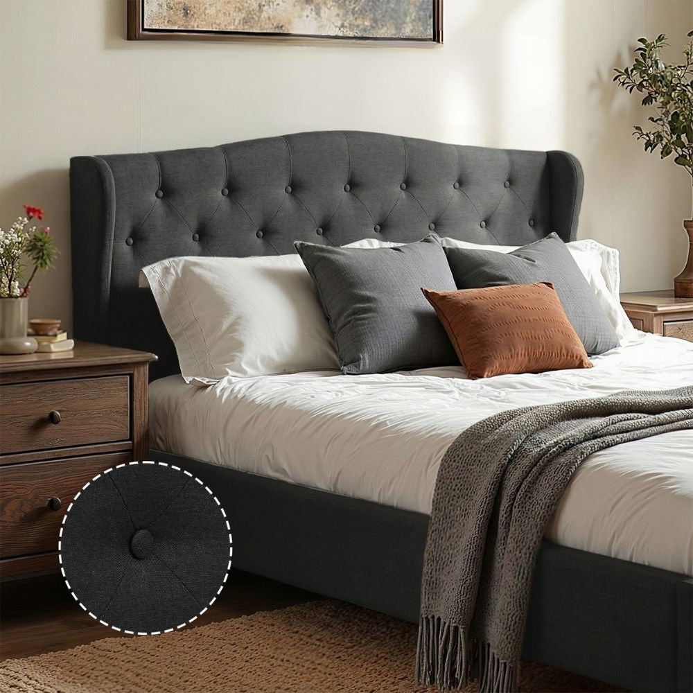 Pierre Queen Bed Frame with Wingback Headboard – Charcoal
