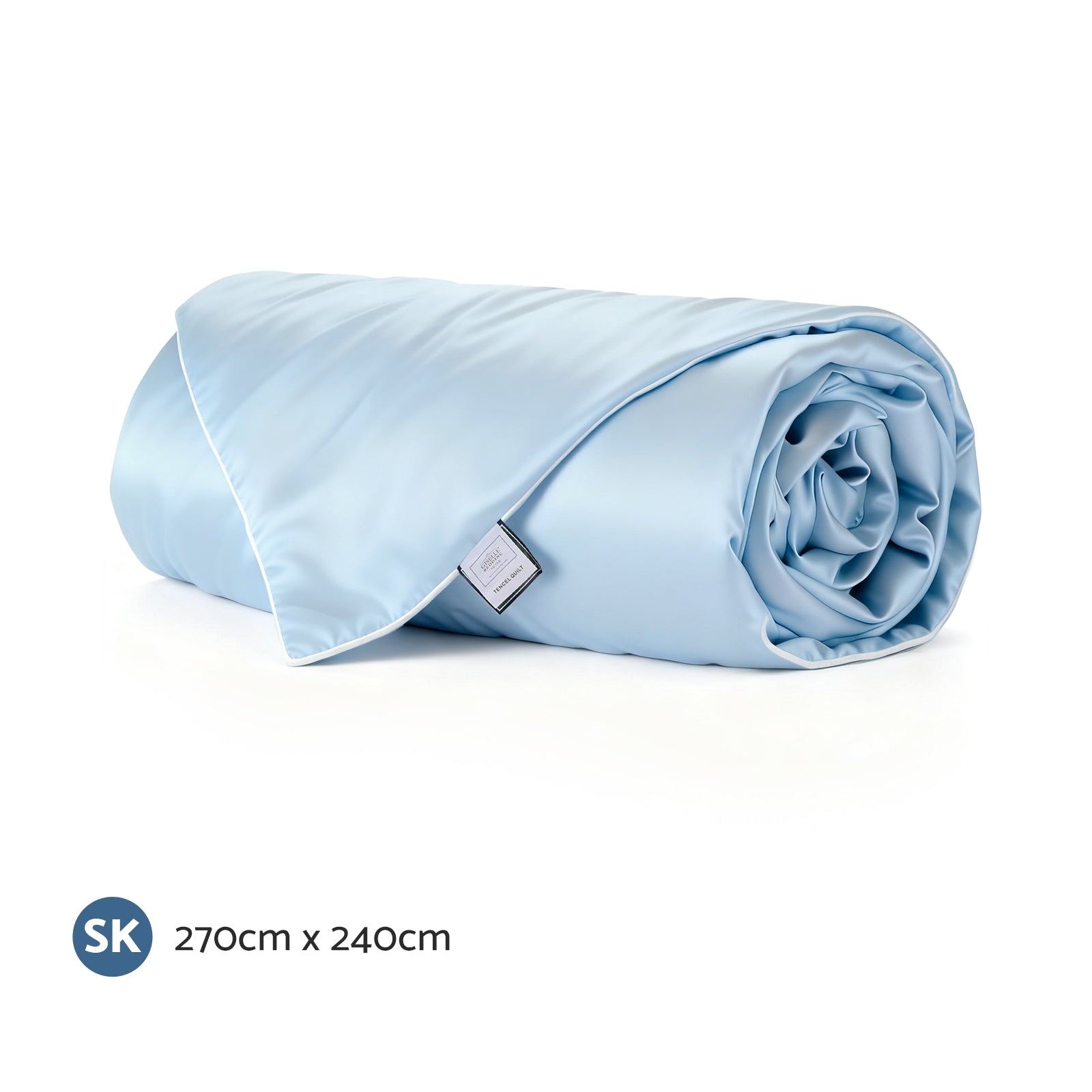 Tencel Quilt 200GSM Summer Quilts Comforter Doona Light Weight Soft Throw Blanket Super King in light blue rolled up
