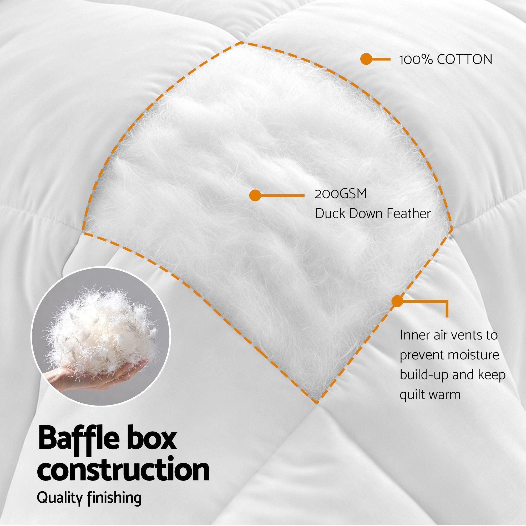 King Quilt, 200GSM Summer Duck Down Feather Doona Insert
