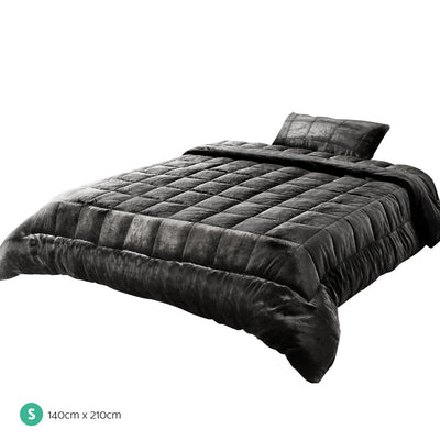 Faux Mink Quilt Fleece Throw Blanket Comforter Duvet Charcoal Single