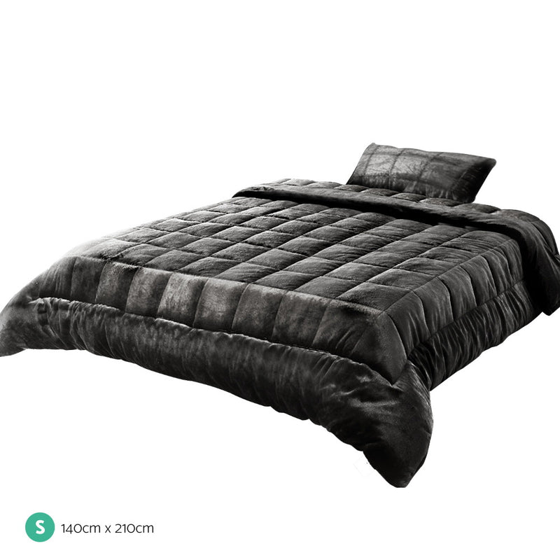 Faux Mink Quilt Fleece Throw Blanket Comforter Duvet Charcoal Single-2