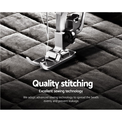 Close-up of sewing machine stitching Quilted pattern on the Faux Mink Quilt Fleece Throw Blanket Comforter Duvet Charcoal Single