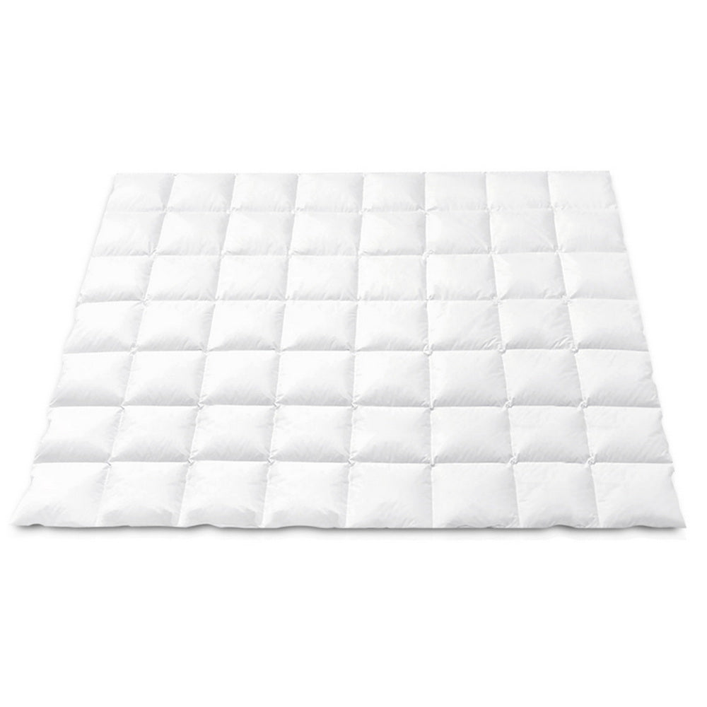 800GSM Goose Down Feather Quilt Winter Blanket Duvet Comforter Double in white with stitched square pattern on white background