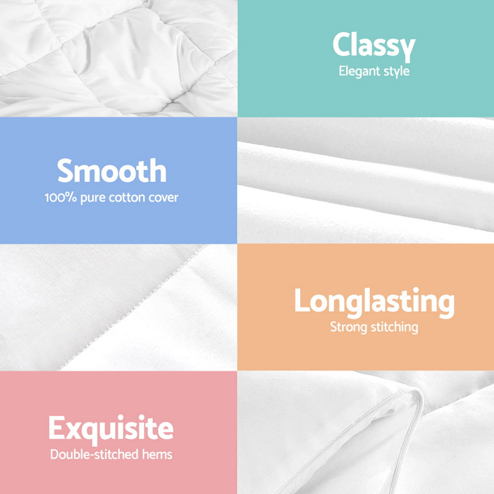 Close-up details of 800GSM Goose Down Feather Quilt Winter Blanket Duvet Comforter Double showing smooth cotton cover, stitching, and hems.