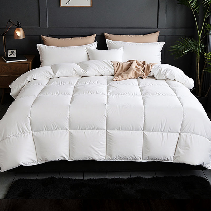 800GSM Goose Down Feather Quilt Winter Blanket Duvet Comforter Double on bed with white pillows and beige throw