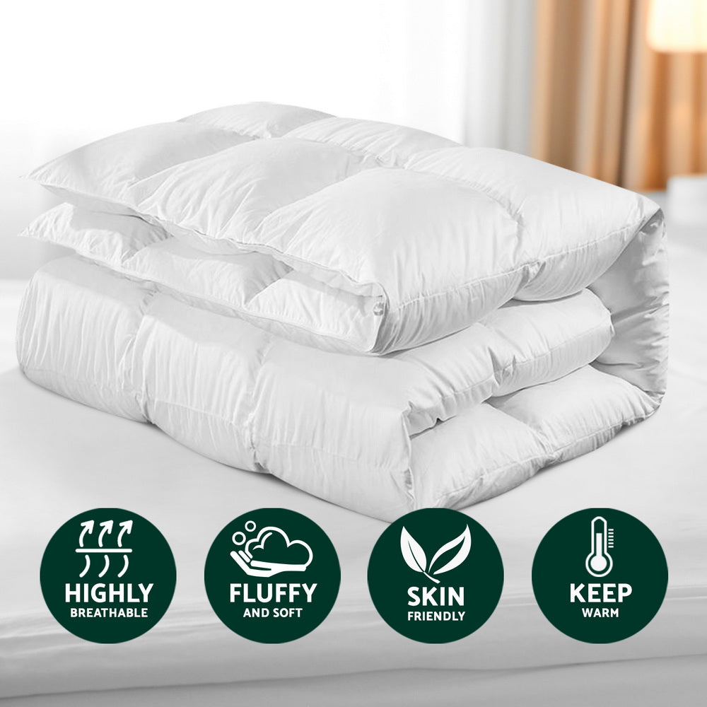 800GSM Goose Down Feather Quilt Winter Blanket Duvet Comforter Single folded on white bed in bright bedroom setting