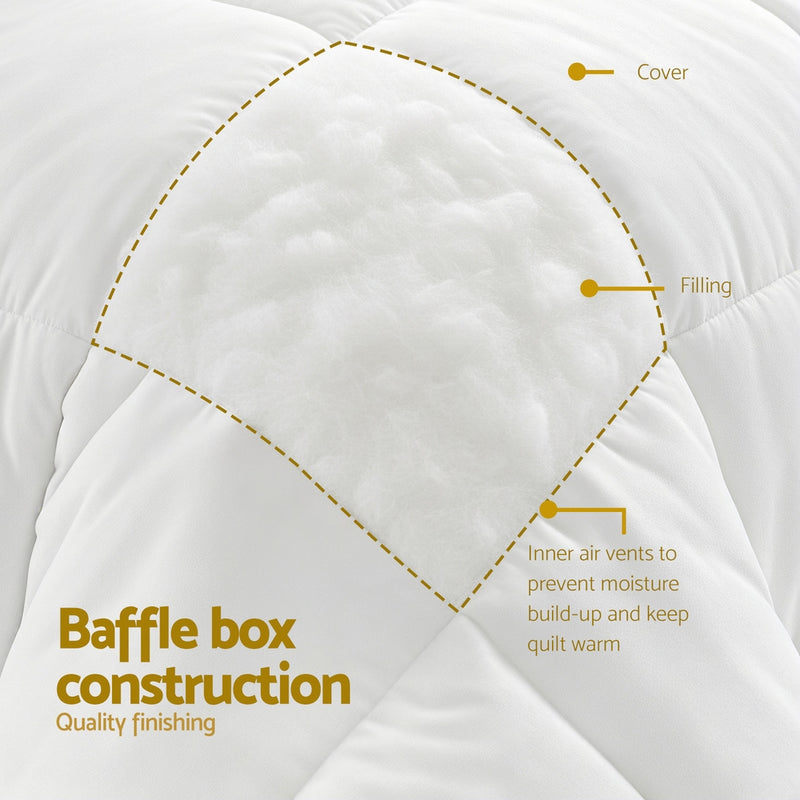 Close-up of Double Size 400GSM Microfiber Quilt All Season Duvet Quilts Comforter Winter Summer showing baffle box construction and filling layers