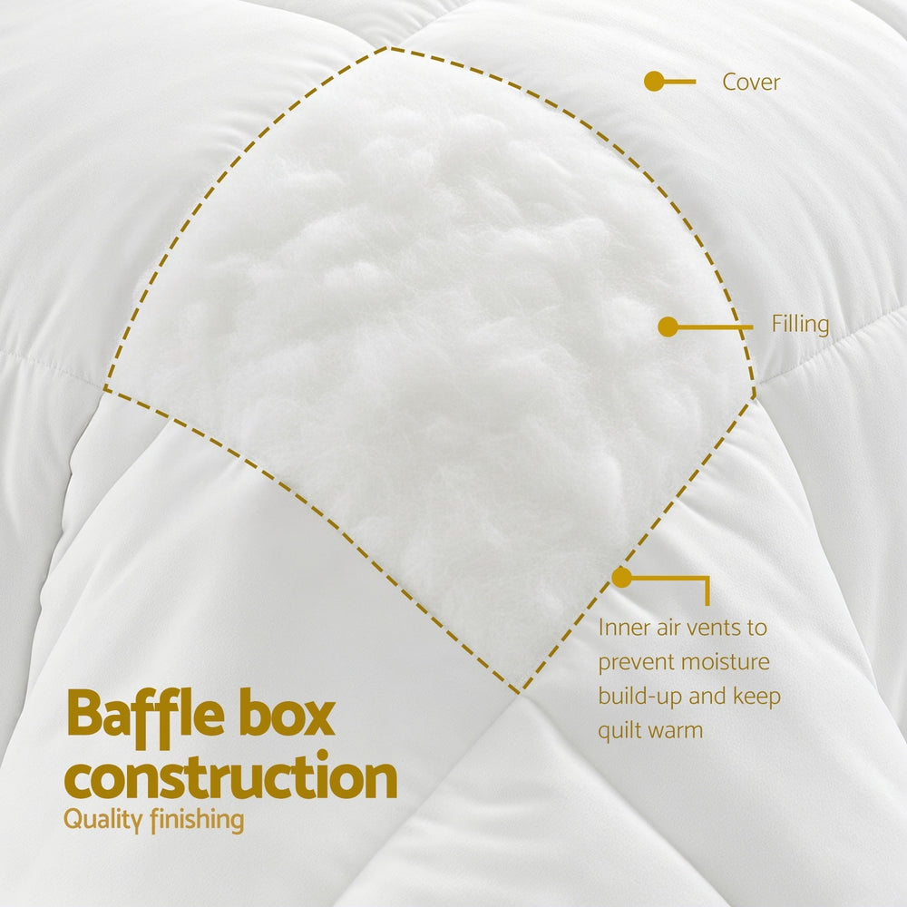 Close-up of King Size 400GSM Microfiber Quilt All Season Duvet Quilts Comforter Winter Summer showing baffle box construction and filling detail
