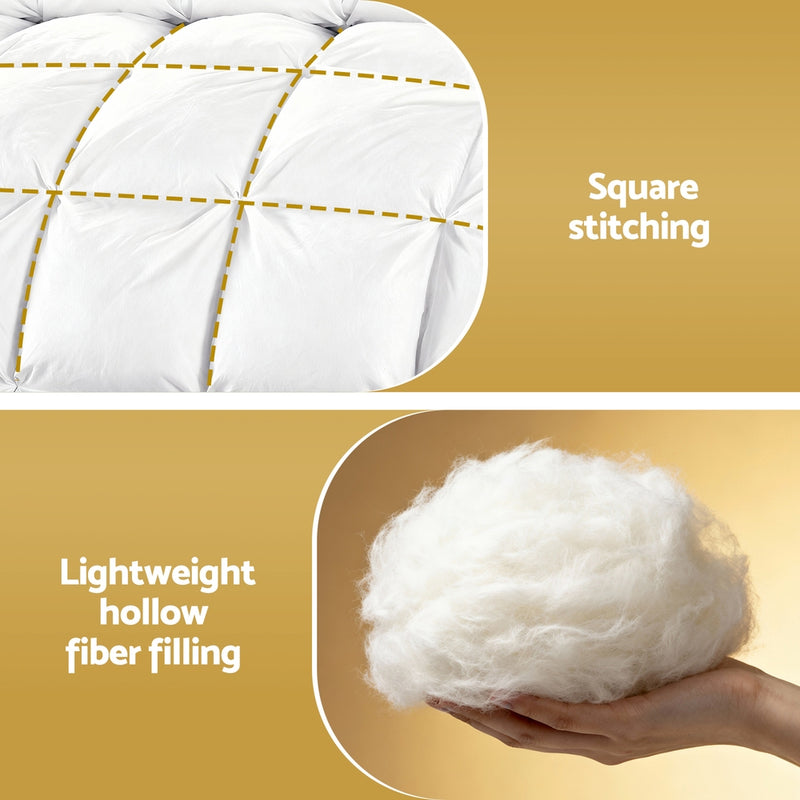 Queen Size 400GSM Microfiber Quilt All Season Duvet Quilts Comforter Winter Summer showing square stitching and hollow fiber filling.