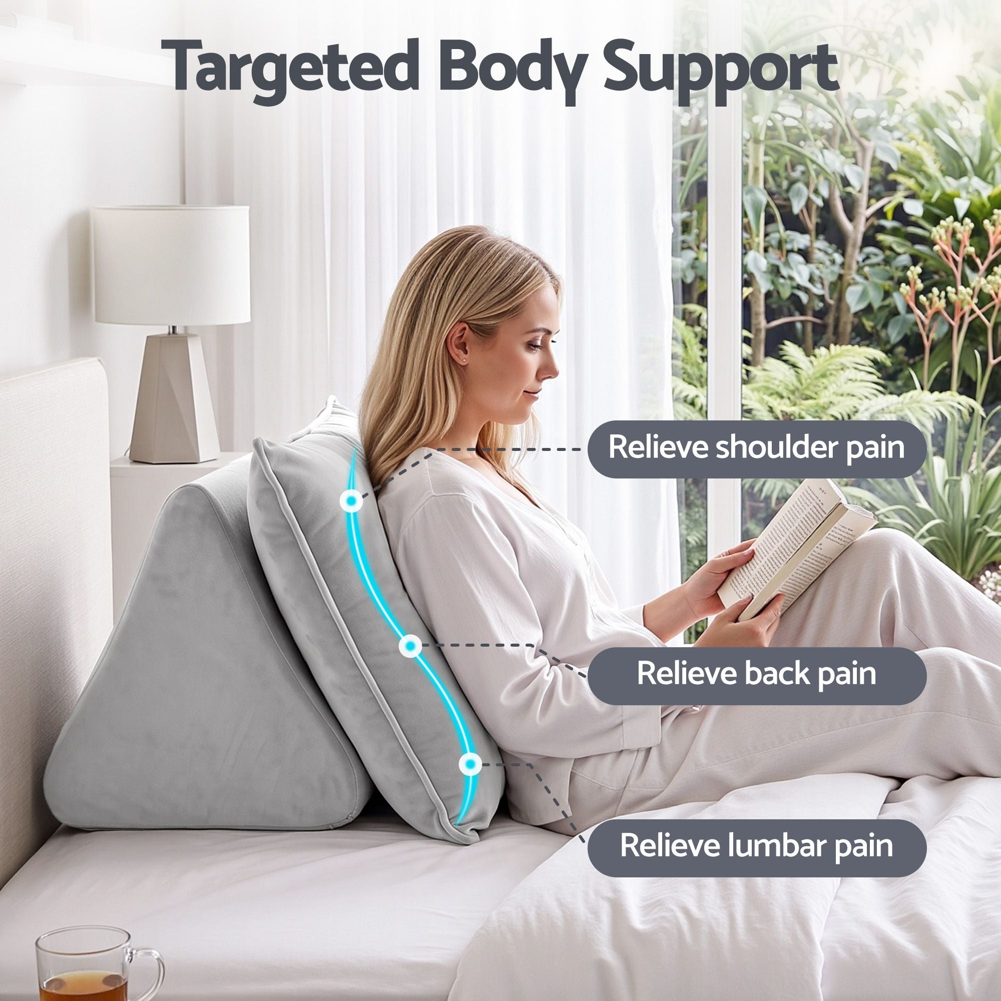 Back Pillow for Sitting in Bed, No-Collapse 25D High-Density Base, Ergonomic Lumbar Support Pillow for Gaming, Nursing & Floor Tatami, 90% Shredded Sponge Cushion with Washable Velvet Cover
