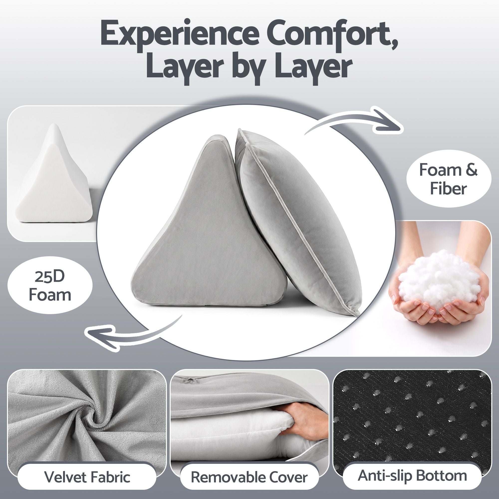 Back Pillow for Sitting in Bed, No-Collapse 25D High-Density Base, Ergonomic Lumbar Support Pillow for Gaming, Nursing & Floor Tatami, 90% Shredded Sponge Cushion with Washable Velvet Cover