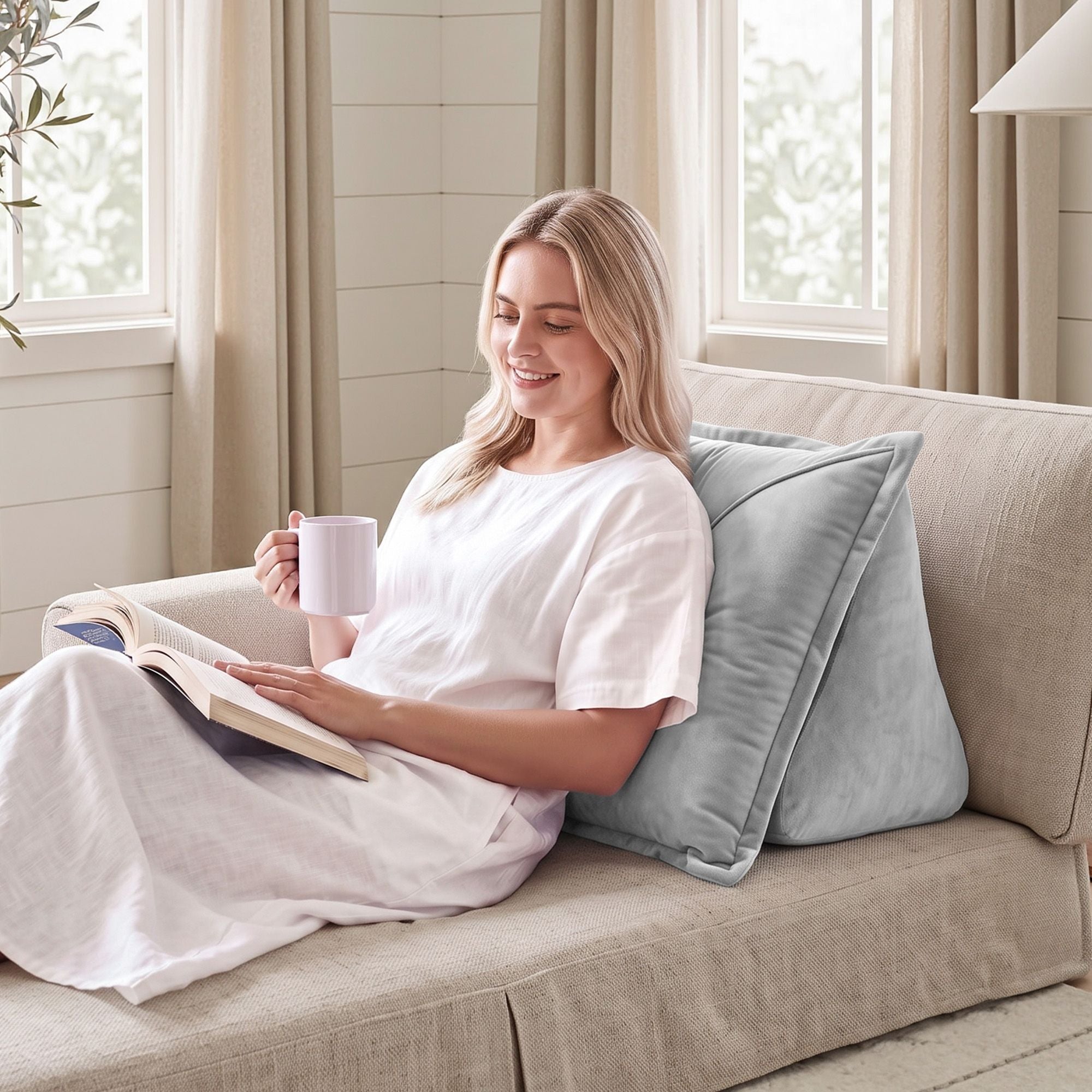 Back Pillow for Sitting in Bed, No-Collapse 25D High-Density Base, Ergonomic Lumbar Support Pillow for Gaming, Nursing & Floor Tatami, 90% Shredded Sponge Cushion with Washable Velvet Cover