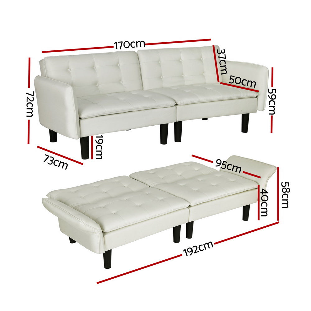 Sofa Bed 192CM Beige Faux Linen Fabric