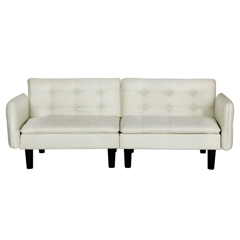 Sofa Bed 192CM Beige Faux Linen Fabric