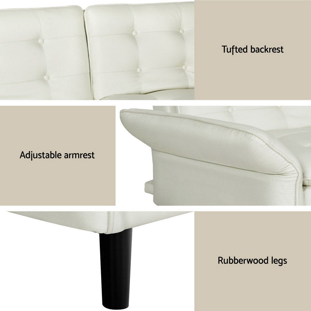 Sofa Bed 192CM Beige Faux Linen Fabric