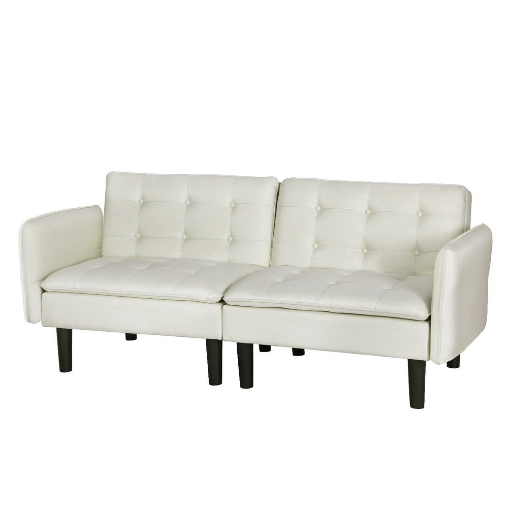 Sofa Bed 192CM Beige Faux Linen Fabric
