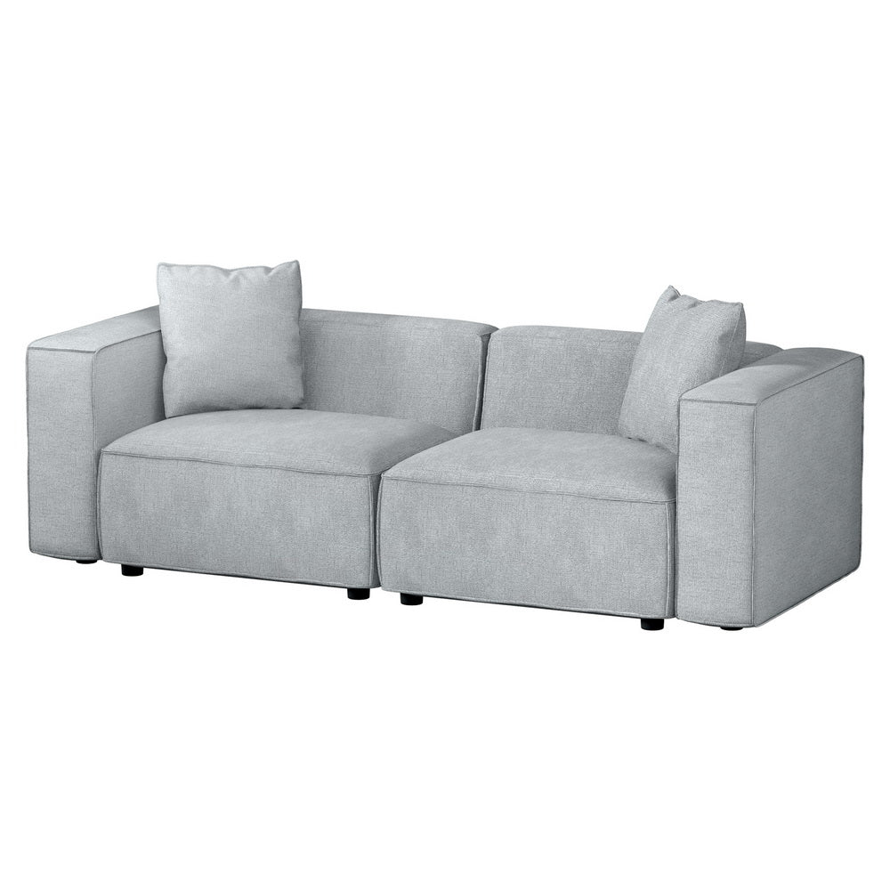 Modular Sofa Chaise Set 2-Seater Grey with soft linen upholstery and cushioned backrest for modern living rooms
